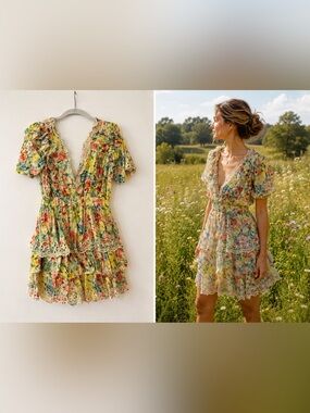 LoveShackFancy Aldina Mini Dress in Rainbow Skies xs
